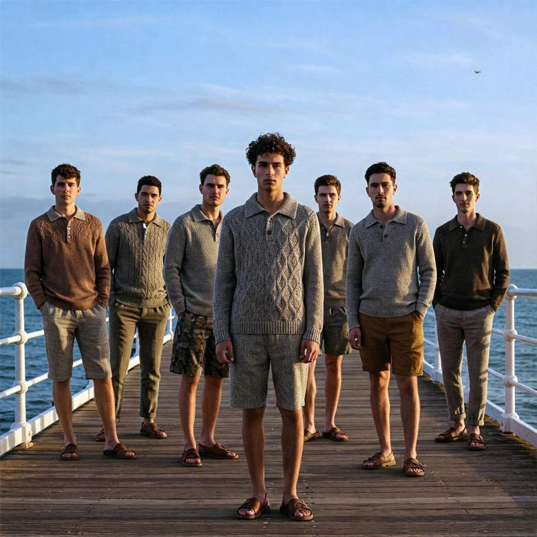 2wenti men on bournemouth pier wearing sustainable clothing